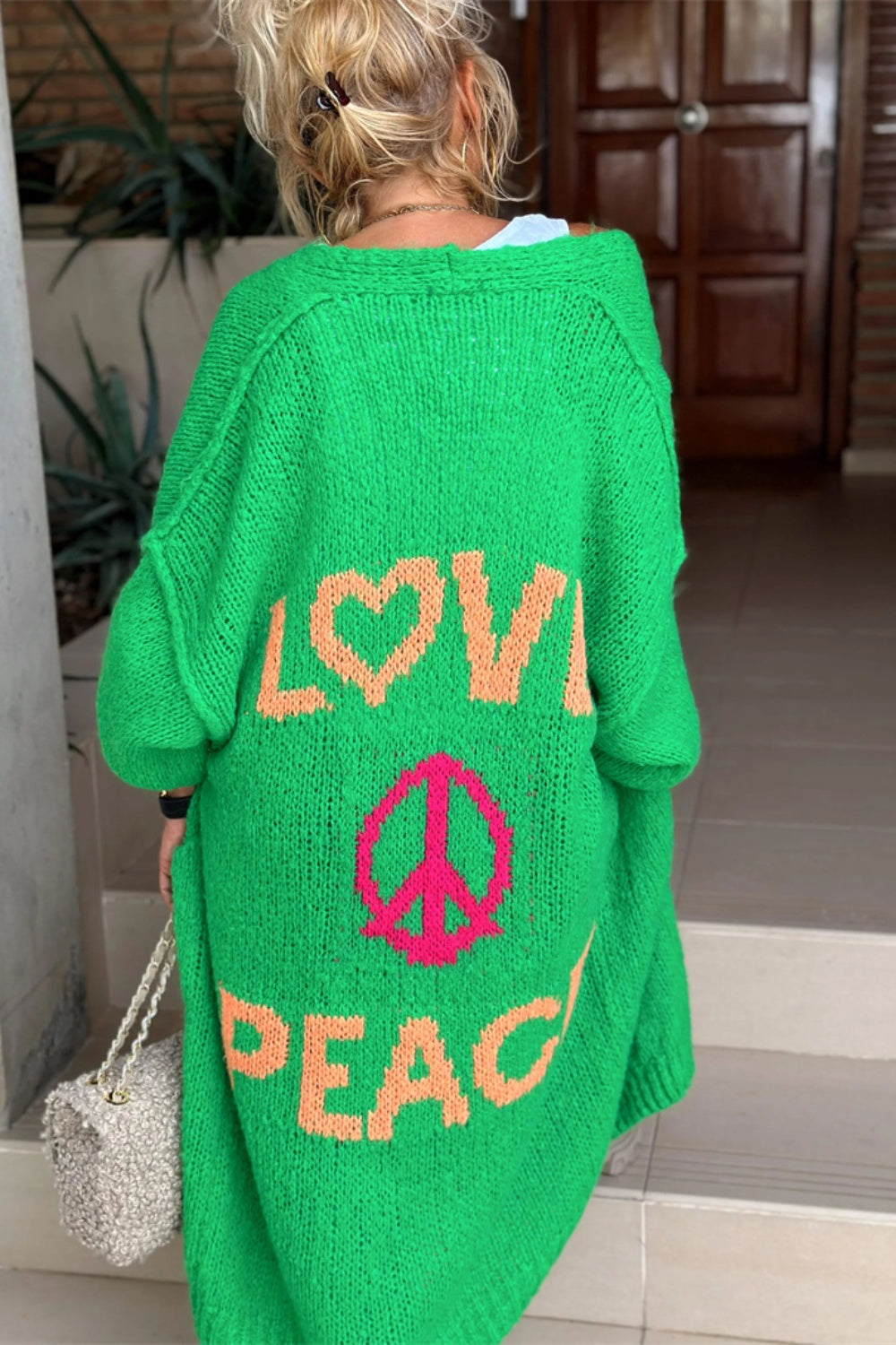 PEACE Dropped Shoulder Long Sleeve Cardigan