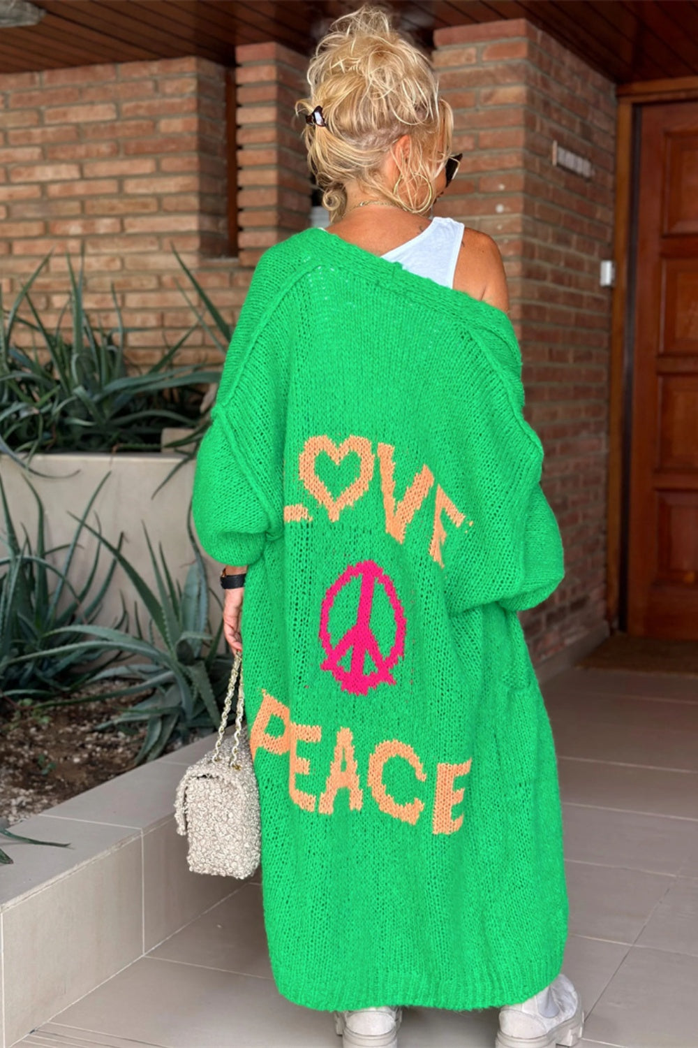 PEACE Dropped Shoulder Long Sleeve Cardigan