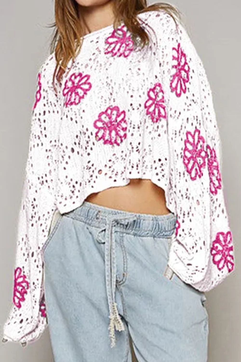 Openwork Long Sleeve Knit Top
