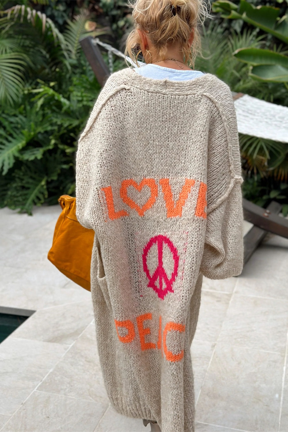 PEACE Dropped Shoulder Long Sleeve Cardigan