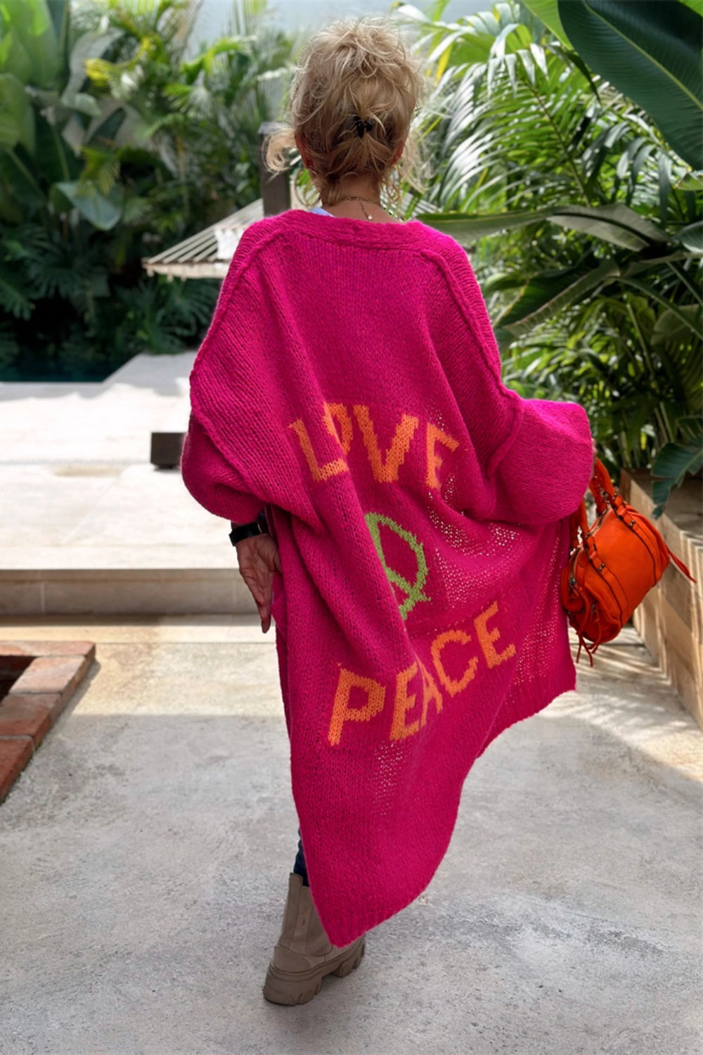 PEACE Dropped Shoulder Long Sleeve Cardigan