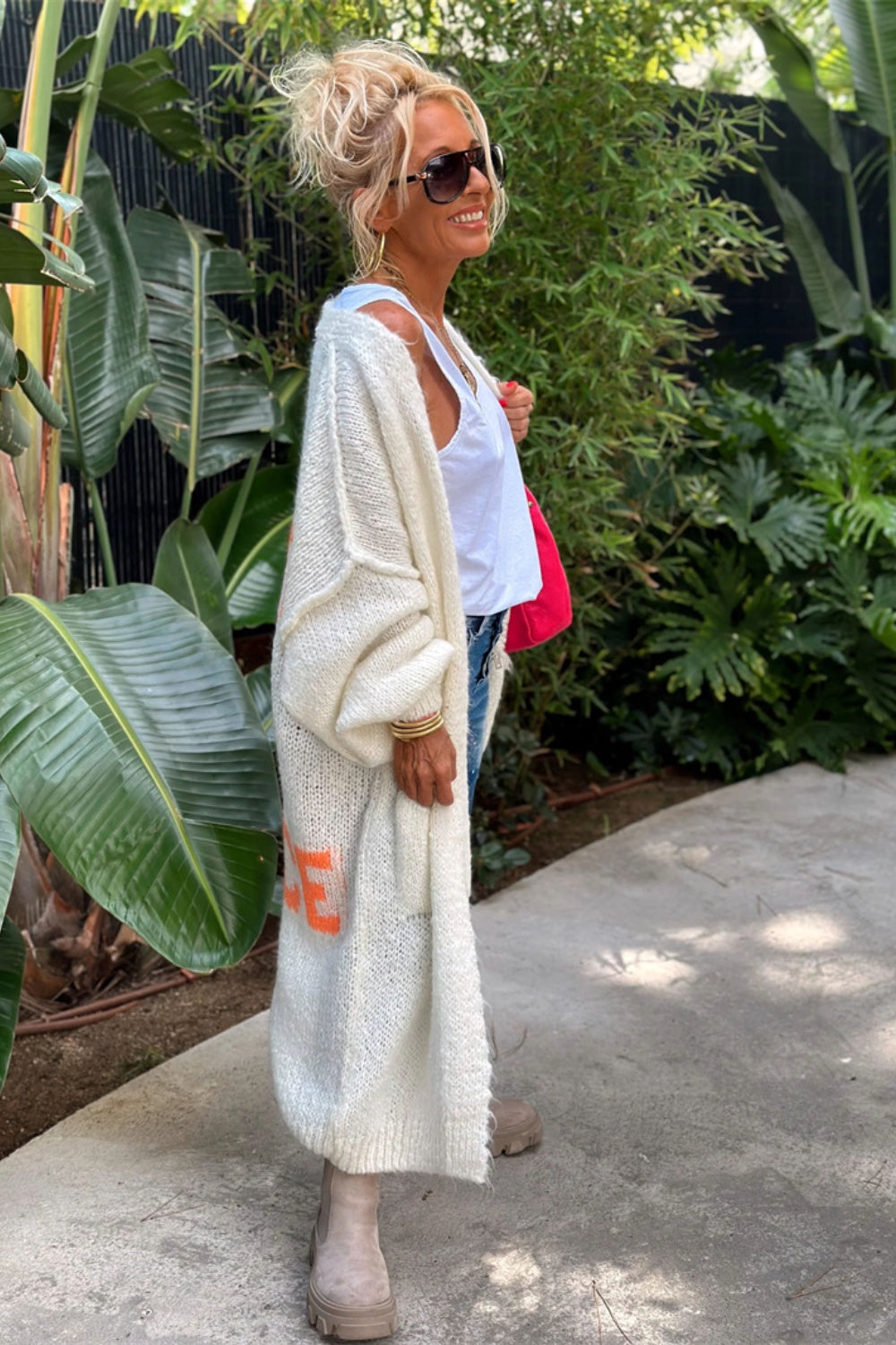 PEACE Dropped Shoulder Long Sleeve Cardigan