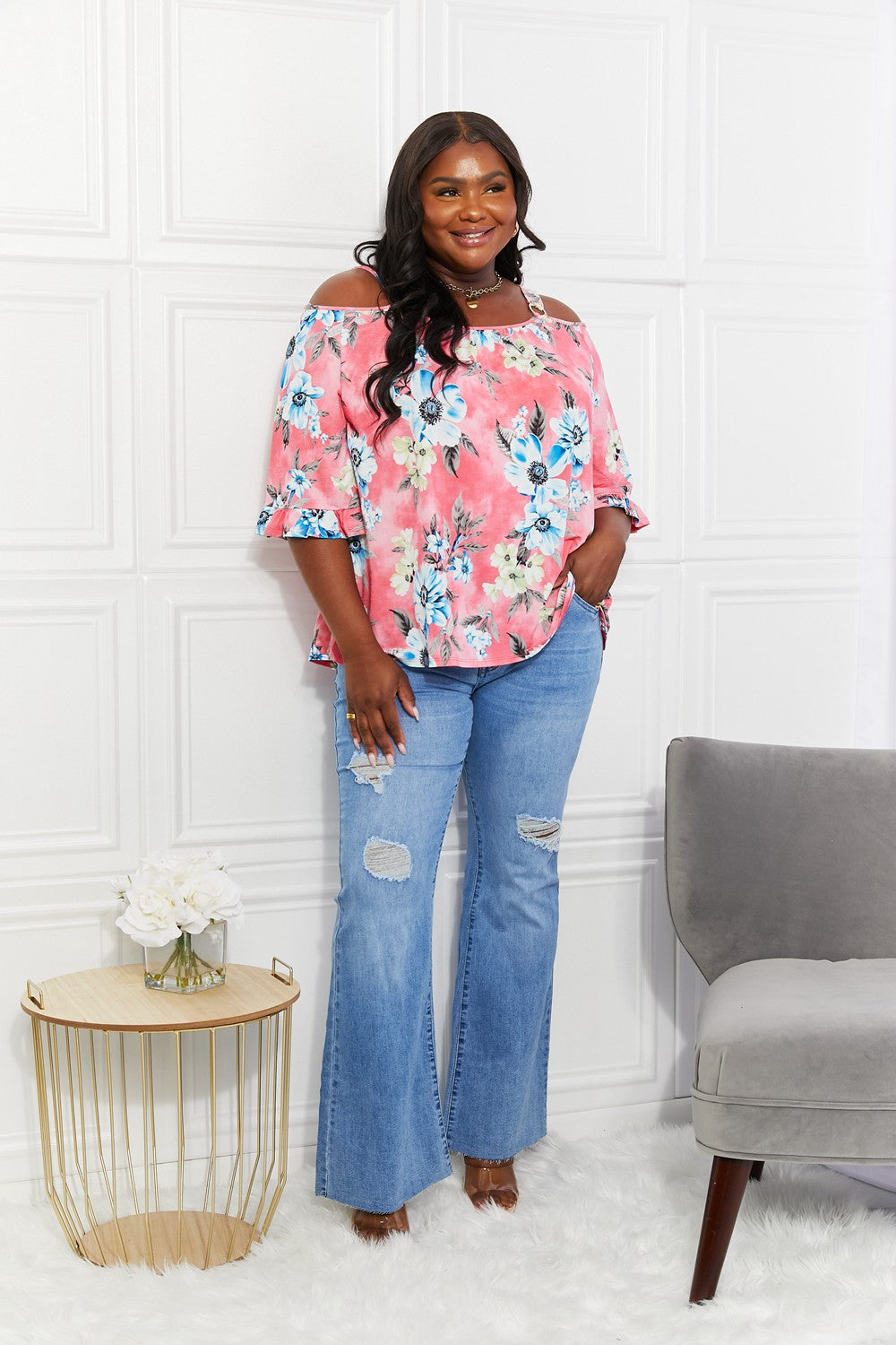 Sew In Love Fresh Take Floral Cold-Shoulder Top