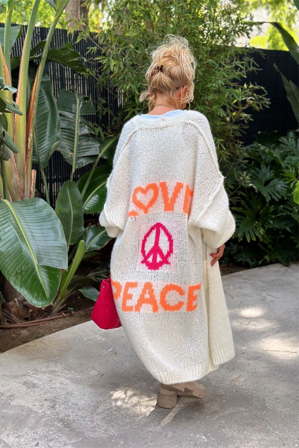 PEACE Dropped Shoulder Long Sleeve Cardigan