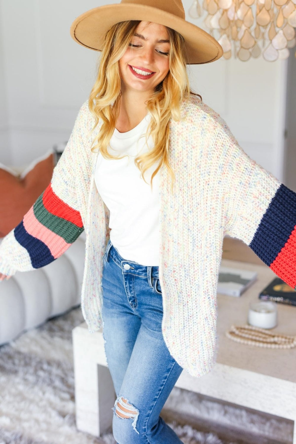 Haptics Color Block Open Front Cardigan
