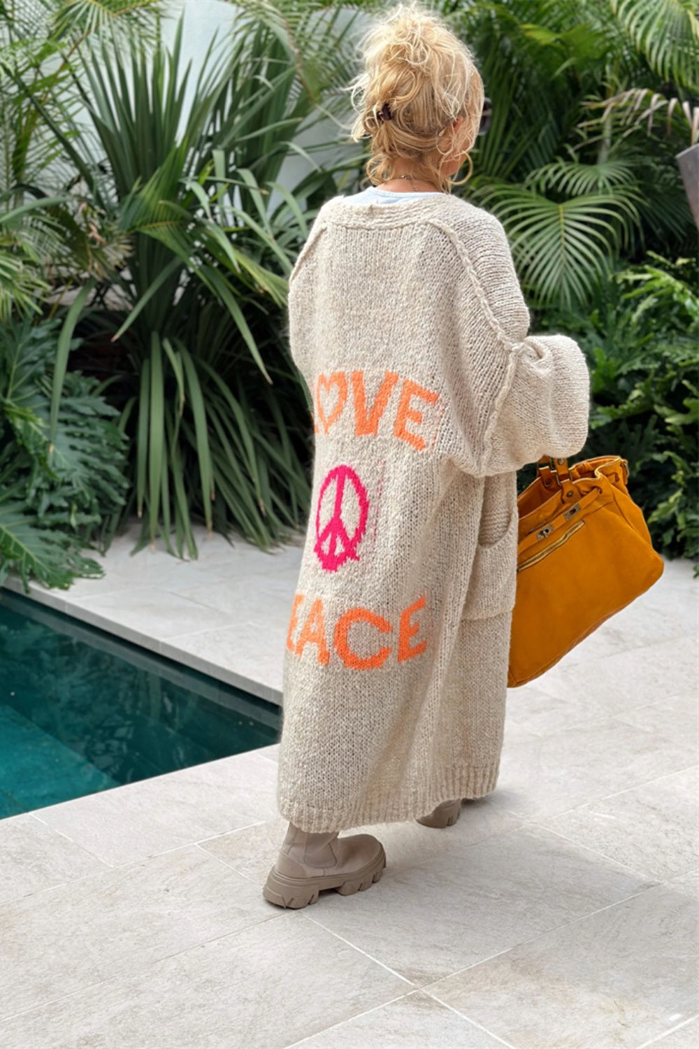PEACE Dropped Shoulder Long Sleeve Cardigan