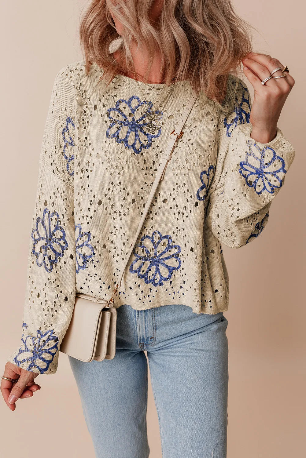 Openwork Long Sleeve Knit Top