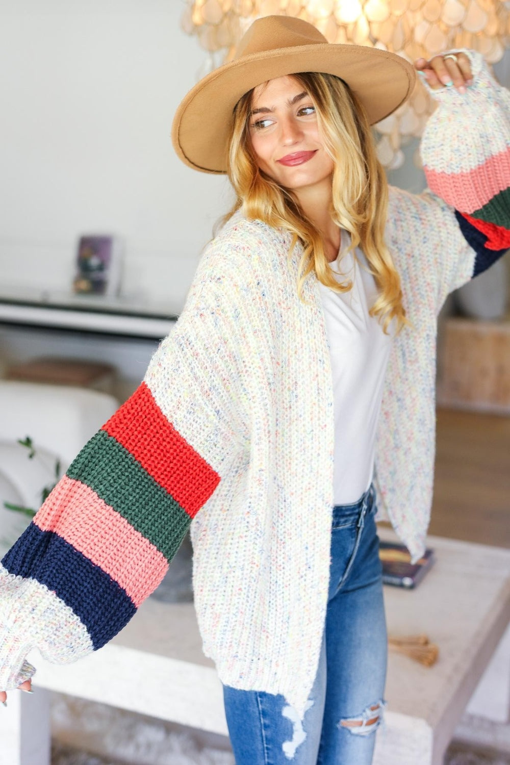 Haptics Color Block Open Front Cardigan