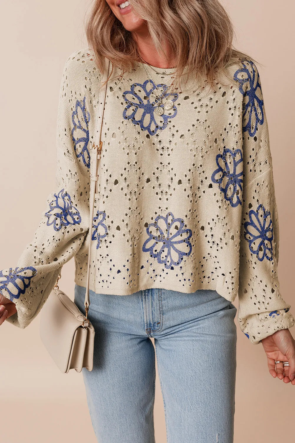Openwork Long Sleeve Knit Top