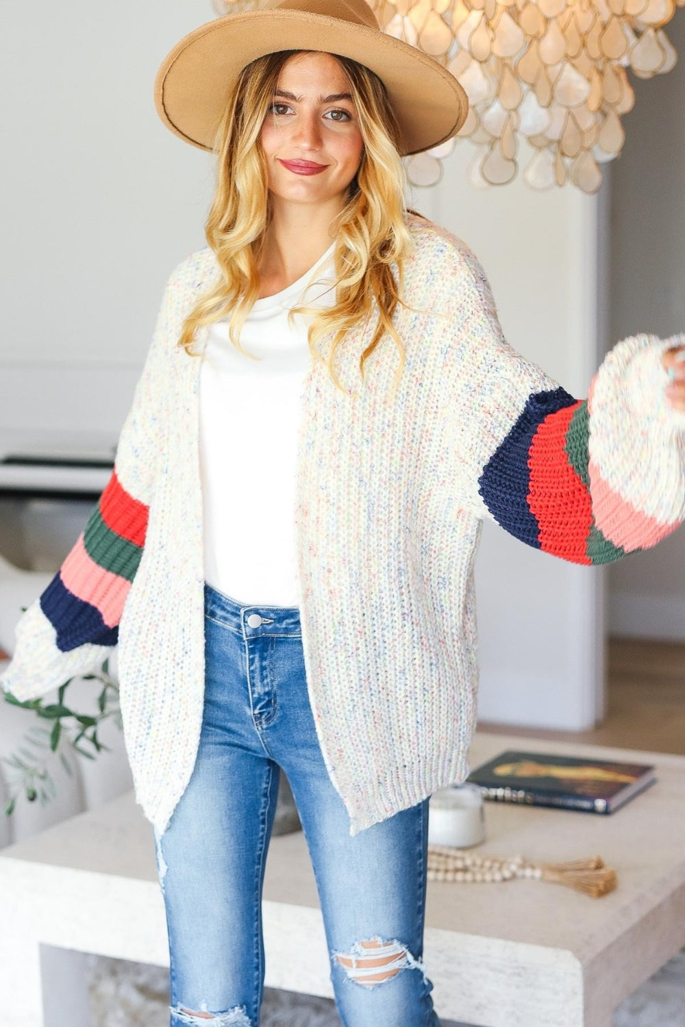 Haptics Color Block Open Front Cardigan