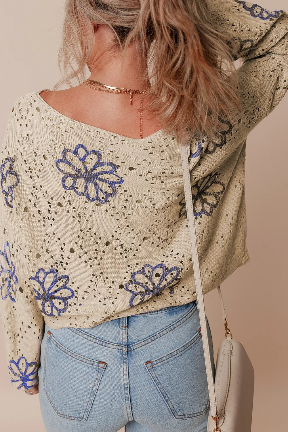 Openwork Long Sleeve Knit Top