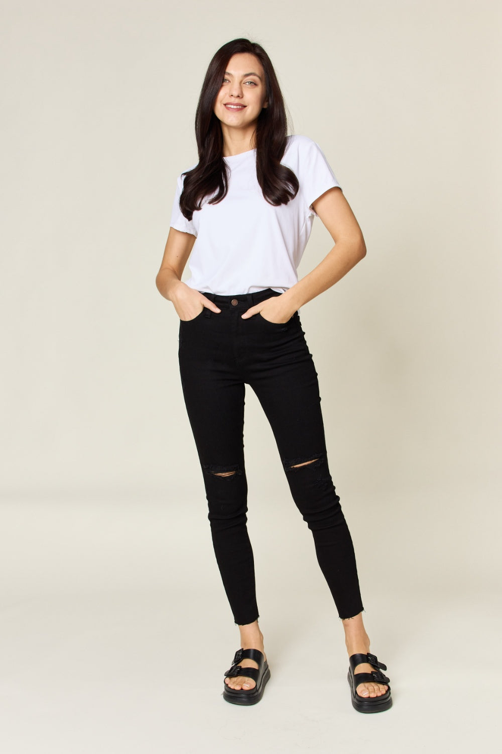 Distressed Tummy Control High Waist Skinny Jeans by Judy Blue
