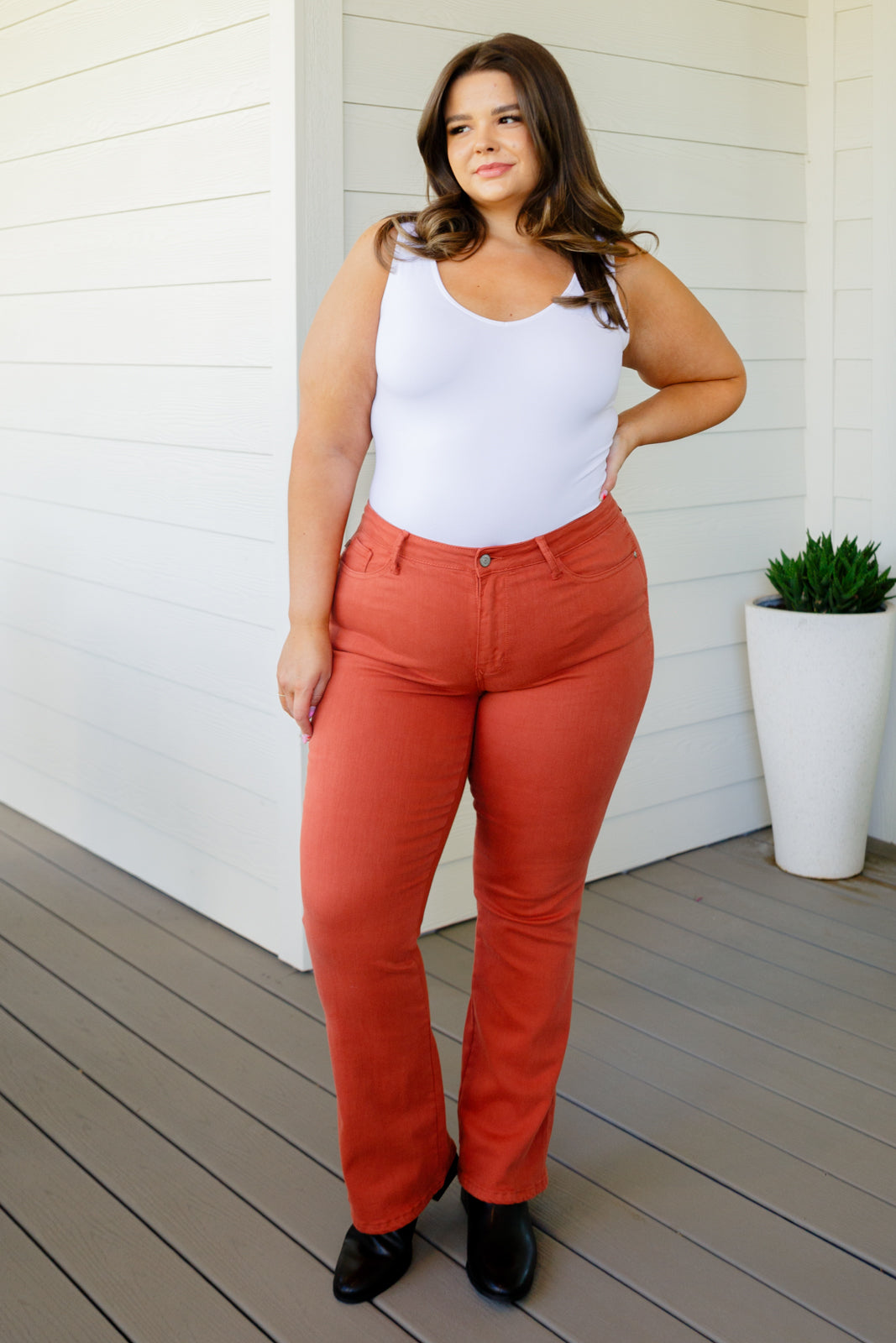Autumn Mid Rise Slim Bootcut JB Jeans in Terracotta