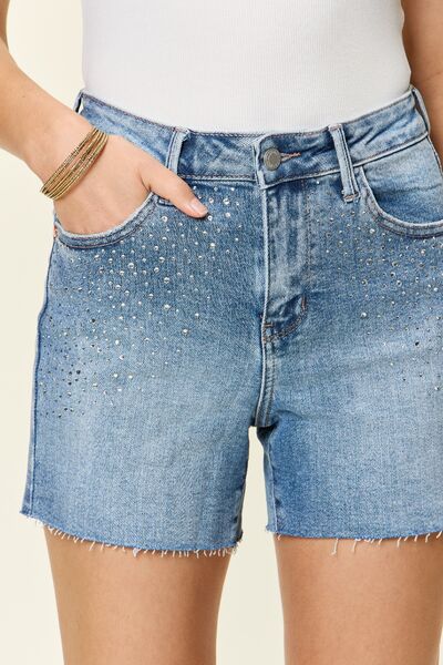 High Waist Rhinestone Decor Denim Shorts by Judy Blue
