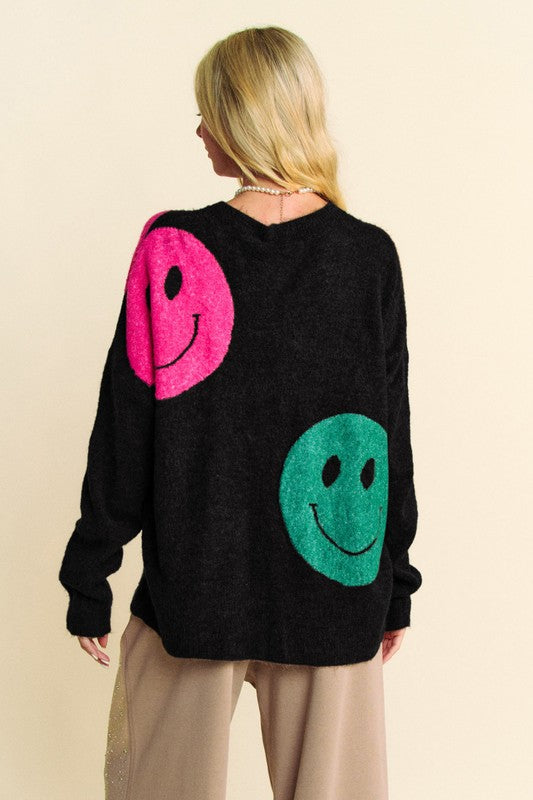 Davi & Dani Contrast Smile Oversize Sweater