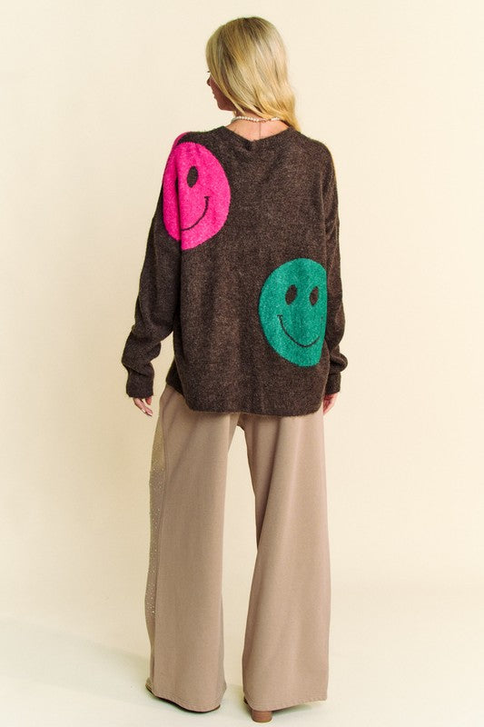 Davi & Dani Contrast Smile Oversize Sweater