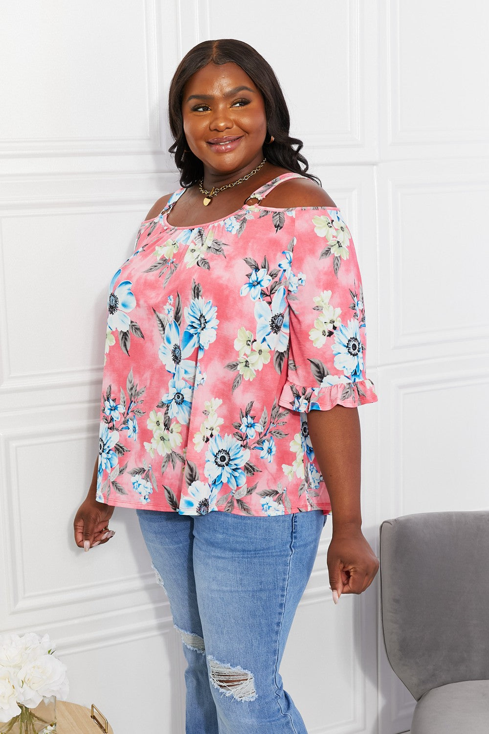 Sew In Love Fresh Take  Floral Cold-Shoulder Top