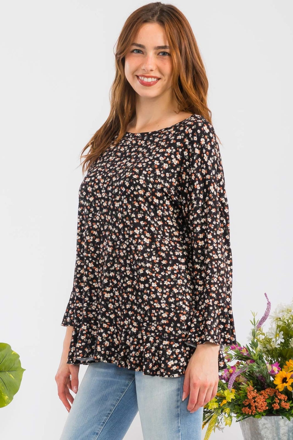 Celeste Floral Ruffle Detail Top