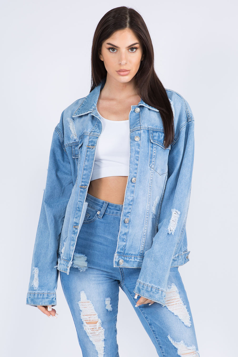 American Bazi Painted Back Distressed Denim Jacket