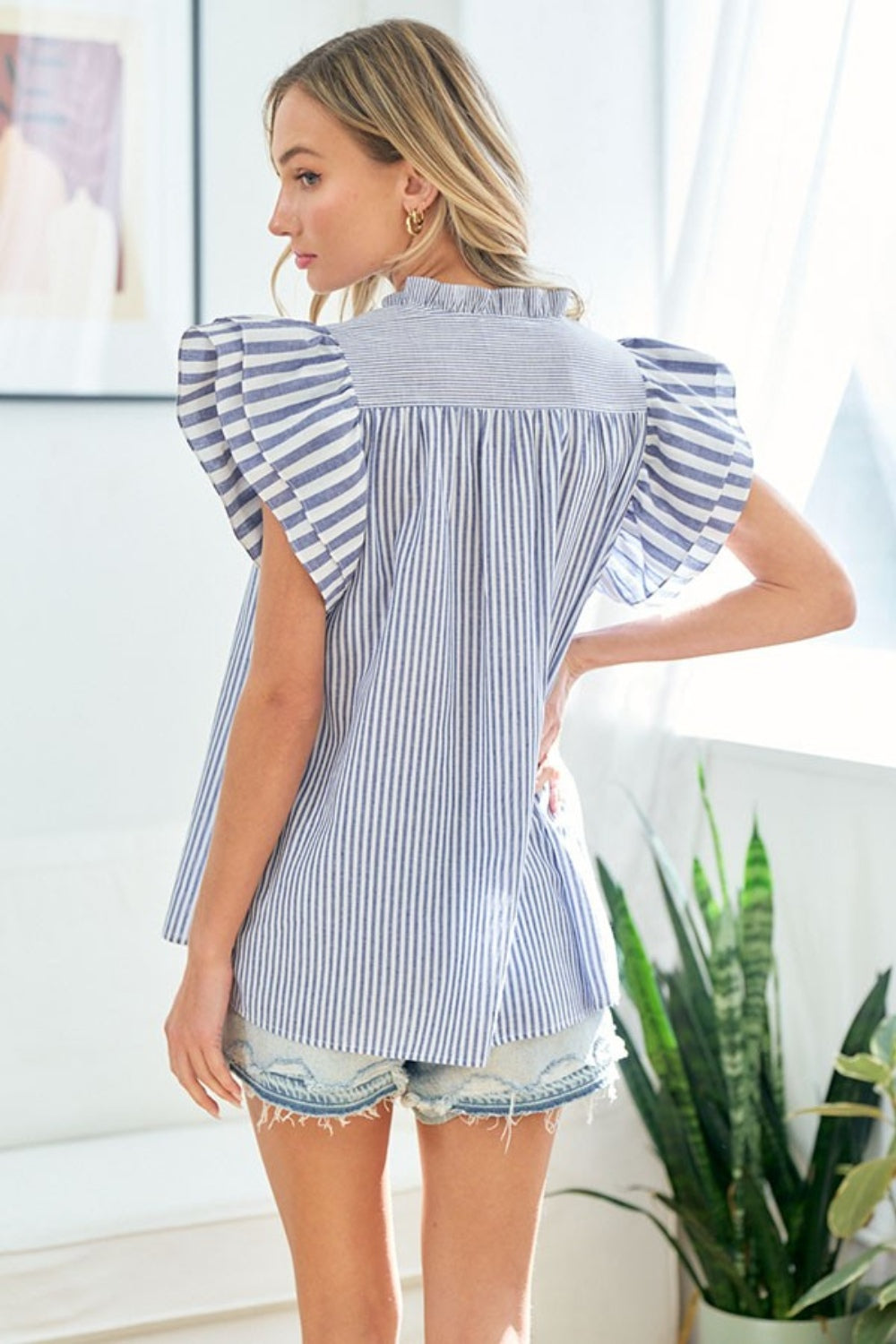 First Love Striped Flutter Sleeve Blouse