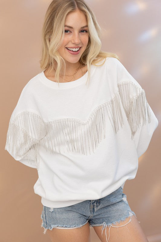 Rhinestone Fringe Pullover Top