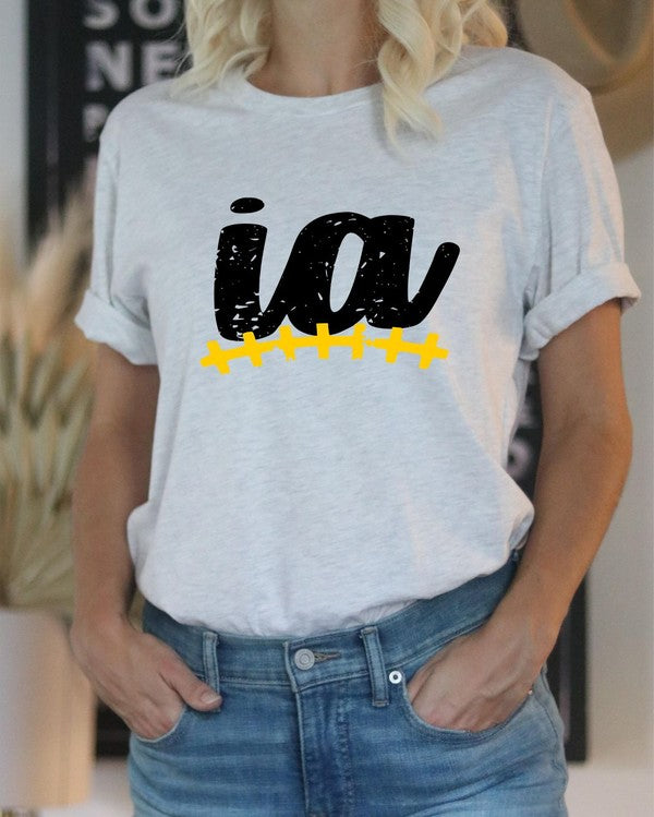 Iowa IA 2 Color Football Stitch Boutique Tee