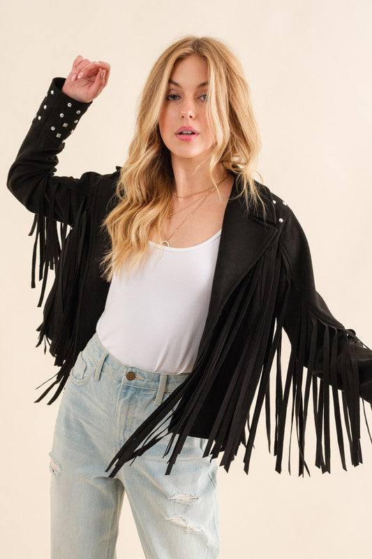 Studded Fringe Open Western Jacket