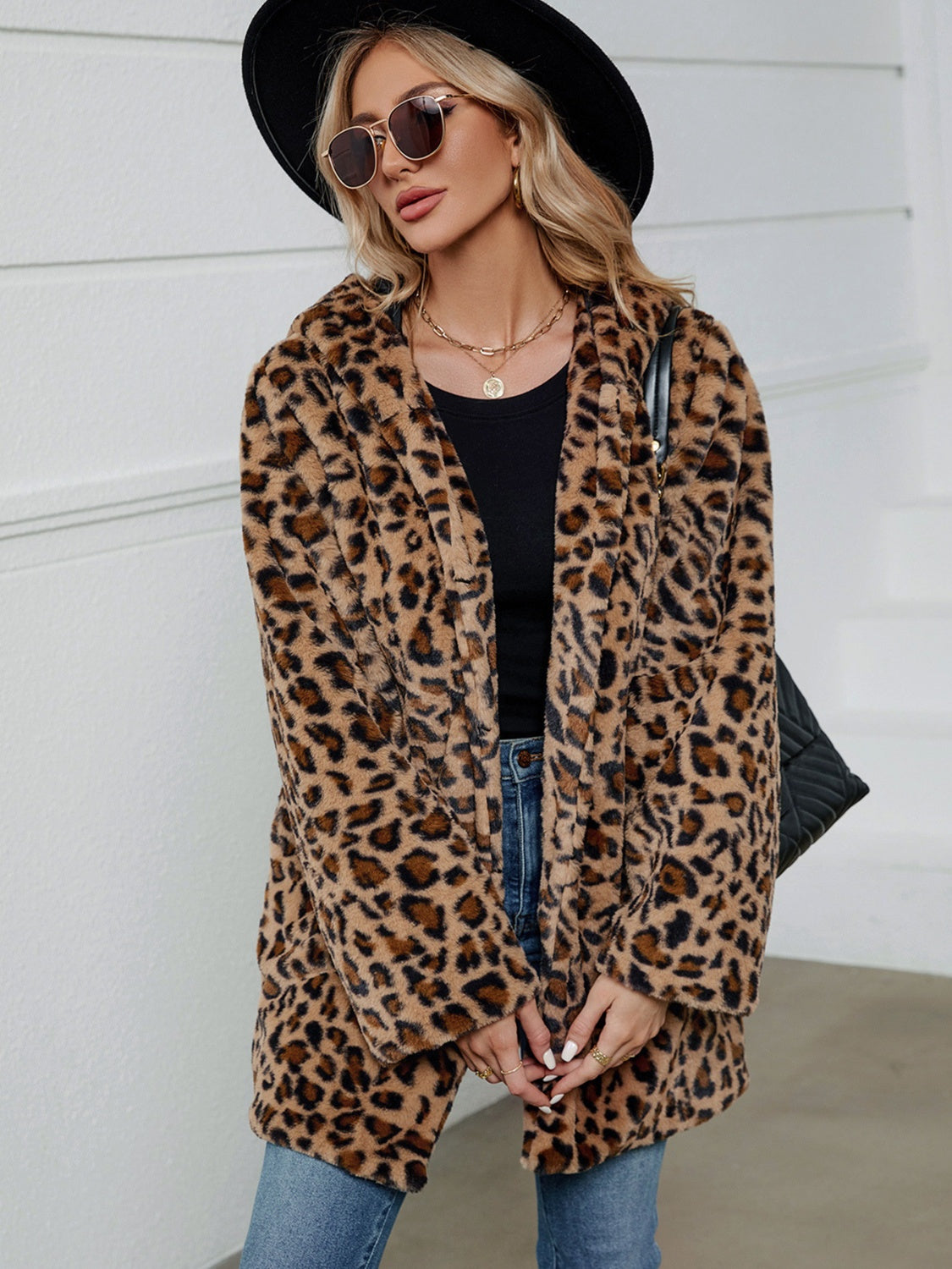 Fuzzy Leopard Hooded Jacket