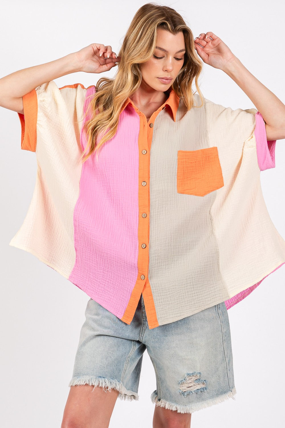 SAGE + FIG Color Block Button-Down Shirt