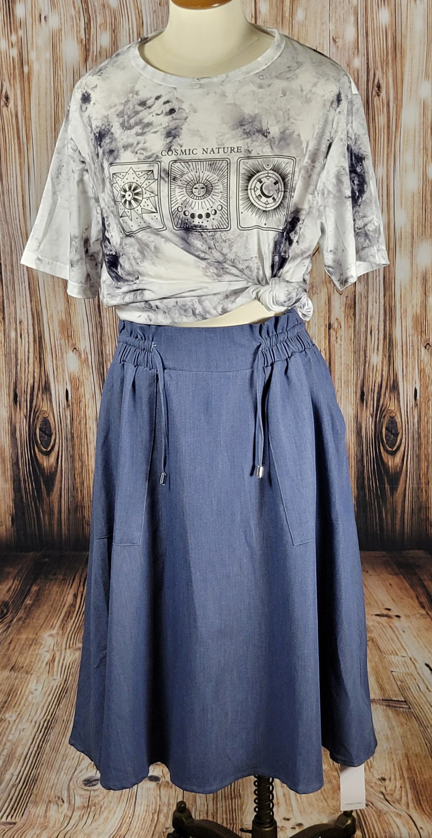 Chambray Denim Midi-Skirt