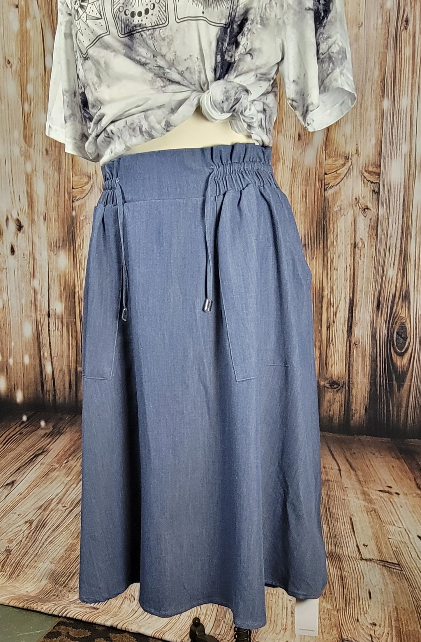 Chambray Denim Midi-Skirt