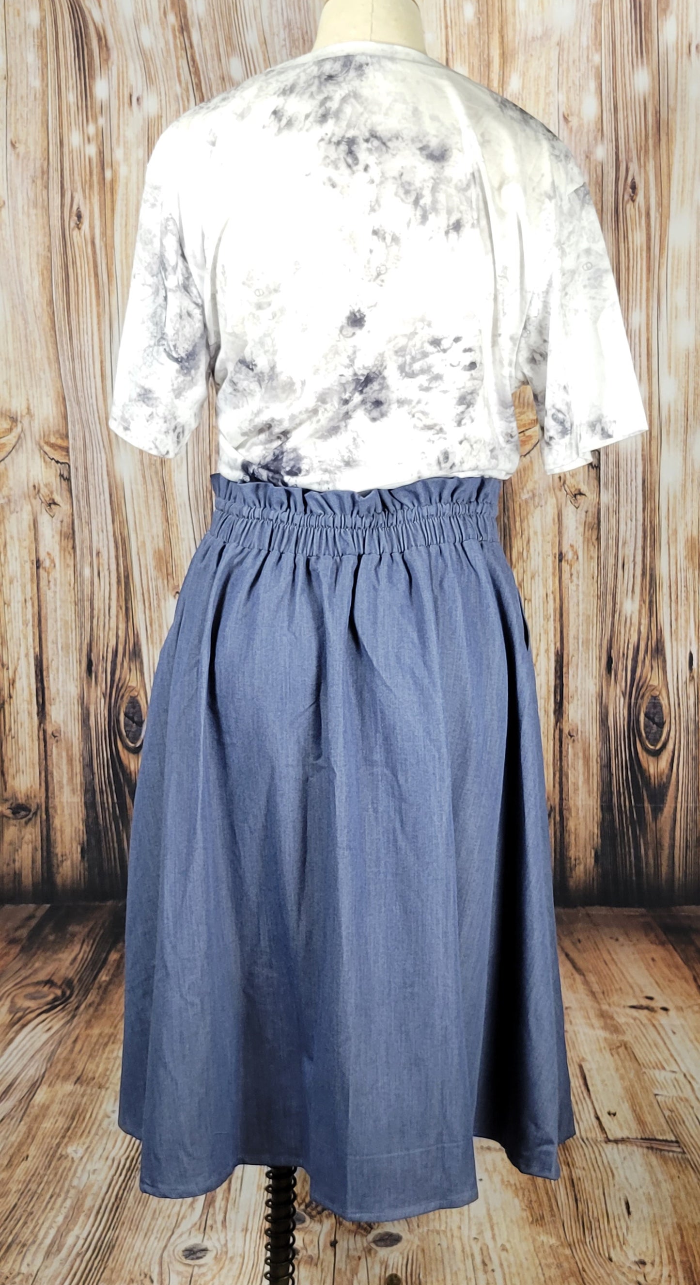 Chambray Denim Midi-Skirt