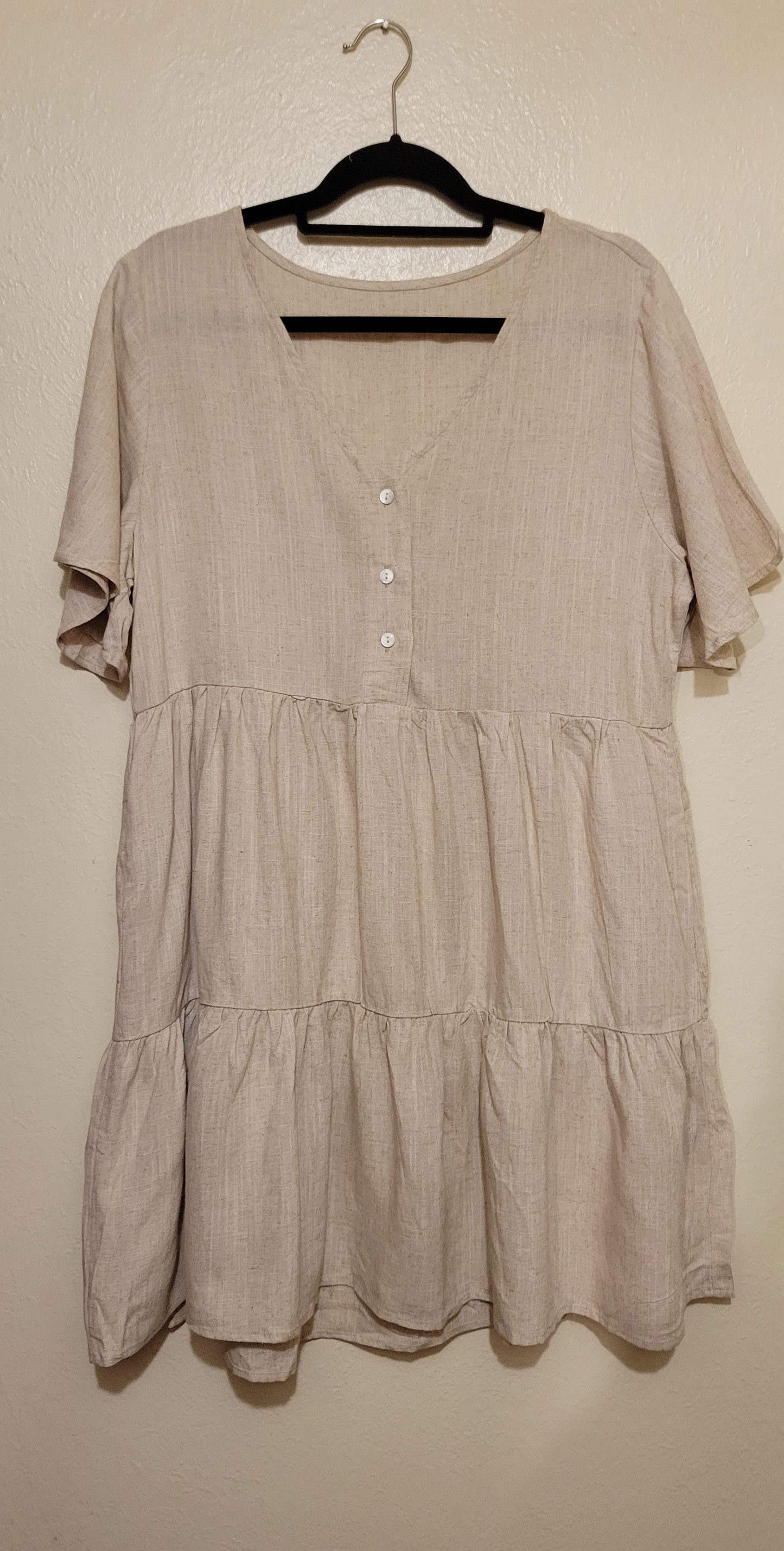 Khaki Linen Dress with Pockets