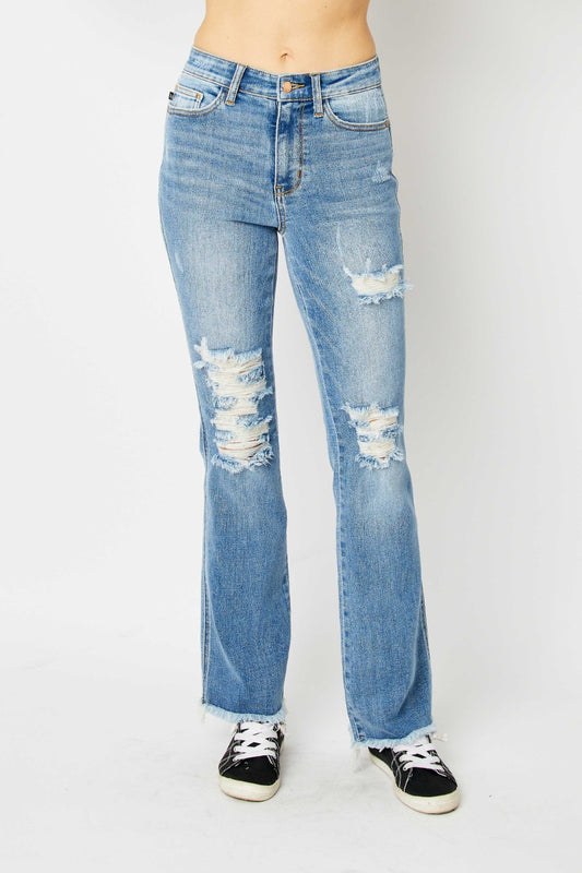 Judy Blue Distressed Raw Hem Bootcut Jeans