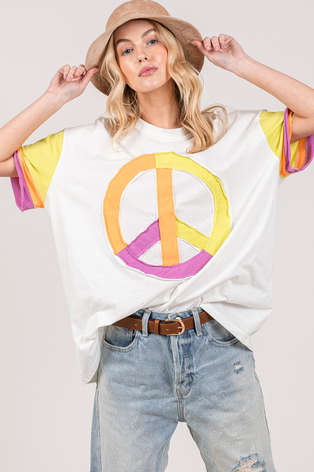 SAGE + FIG Color Block Peace Applique T-Shirt