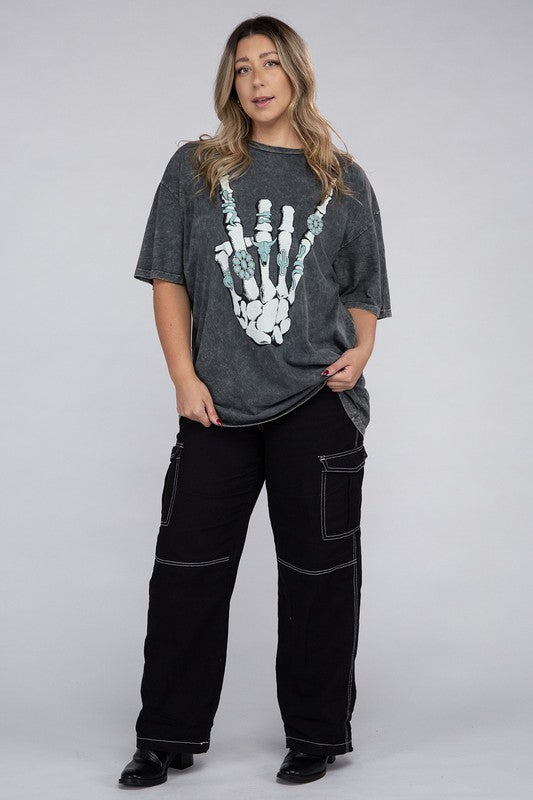 Plus Skeleton Rock Hand Sign Graphic Top