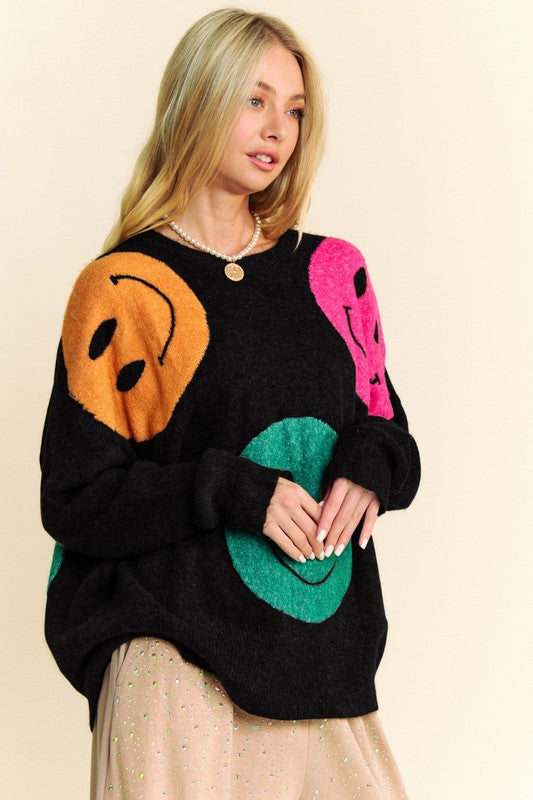 Davi & Dani Contrast Smile Oversize Sweater