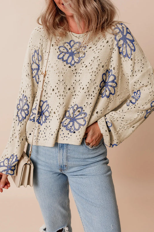 Openwork Long Sleeve Knit Top