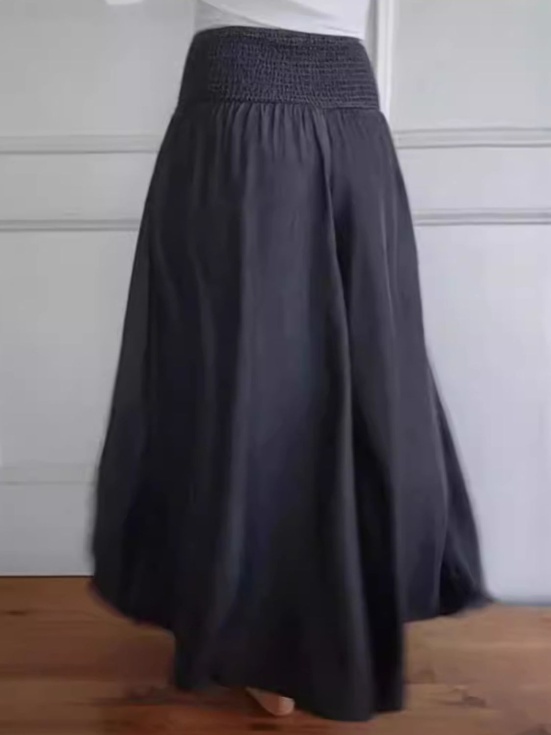 Smocked Wide Leg Pants with Pockets