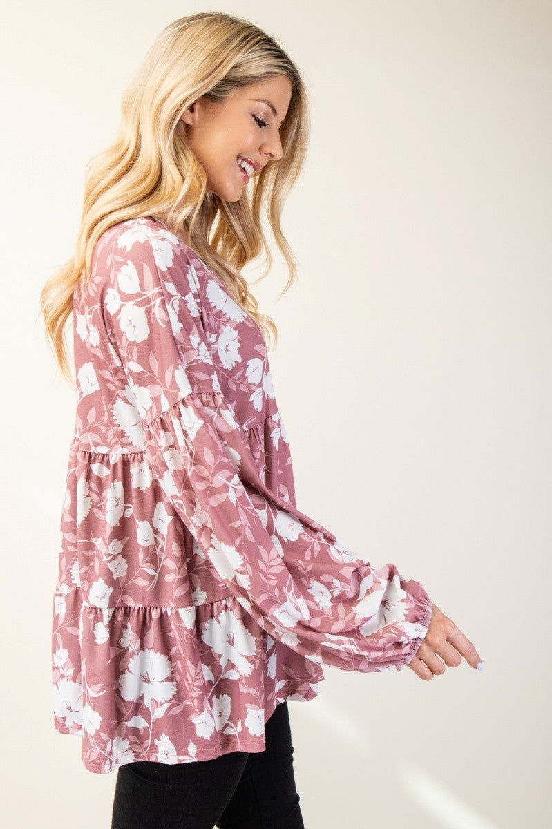 Celeste Tiered Floral V-Neck Long Sleeve Blouse