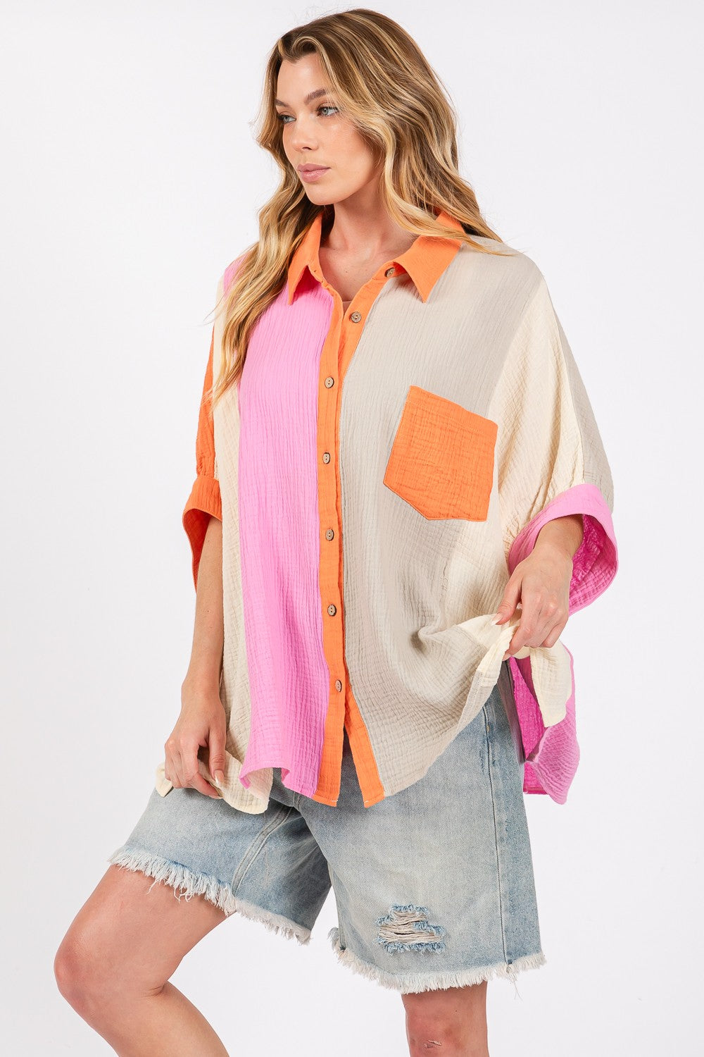 SAGE + FIG Color Block Button-Down Shirt