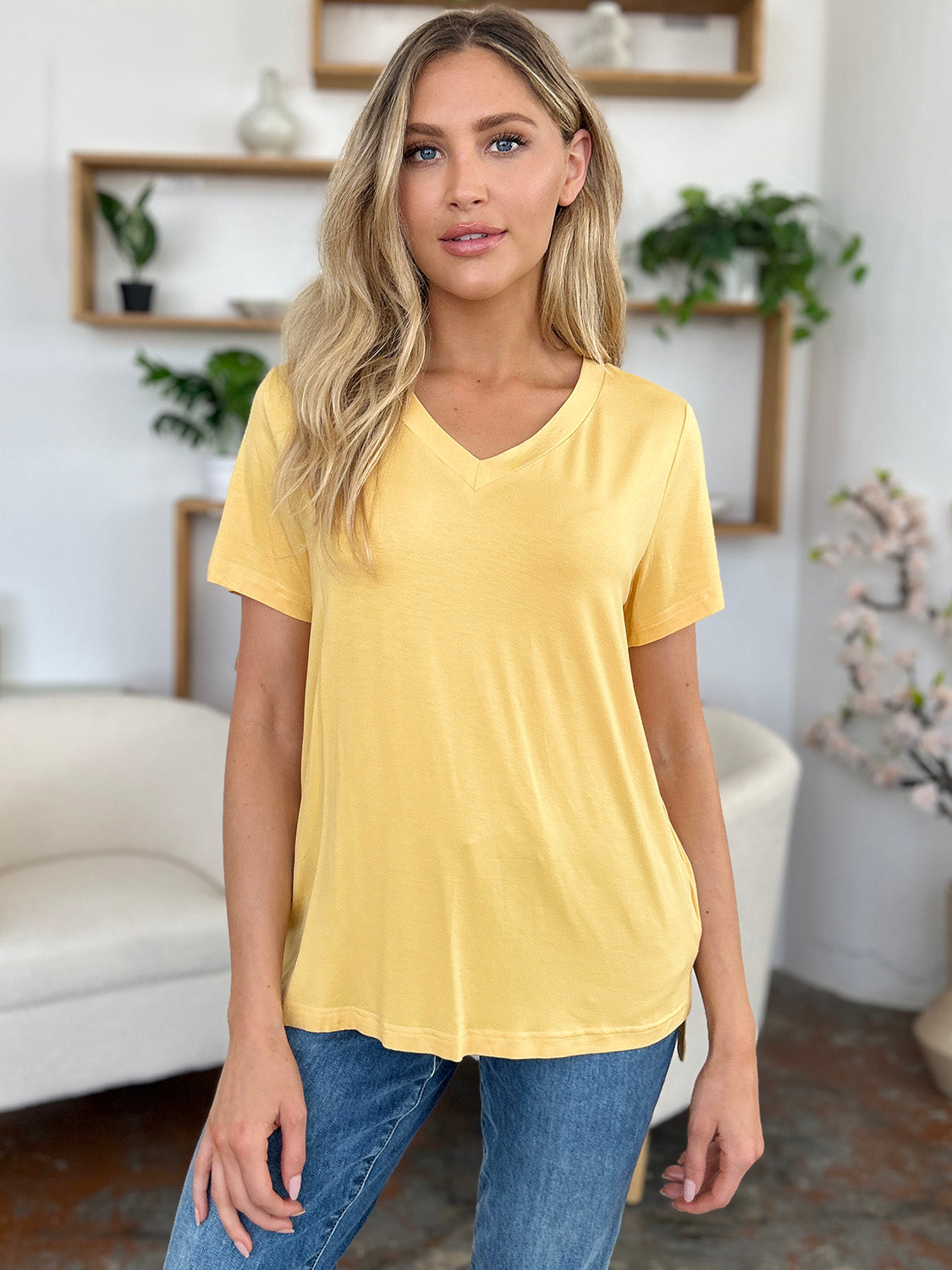 Basic Bae Bamboo V-Neck High-Low T-Shirt