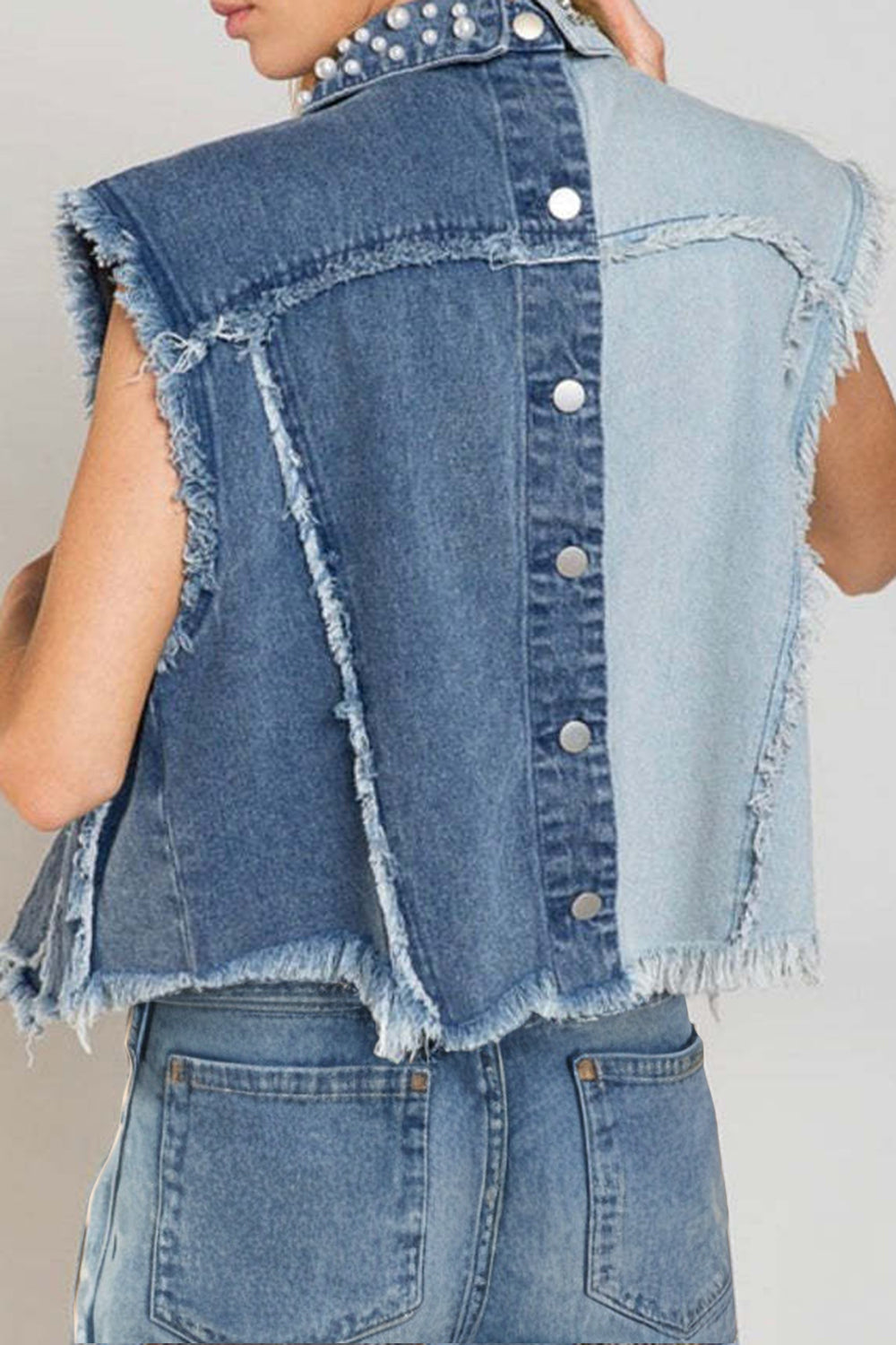 Pearl Raw Hem Sleeveless Denim Vest