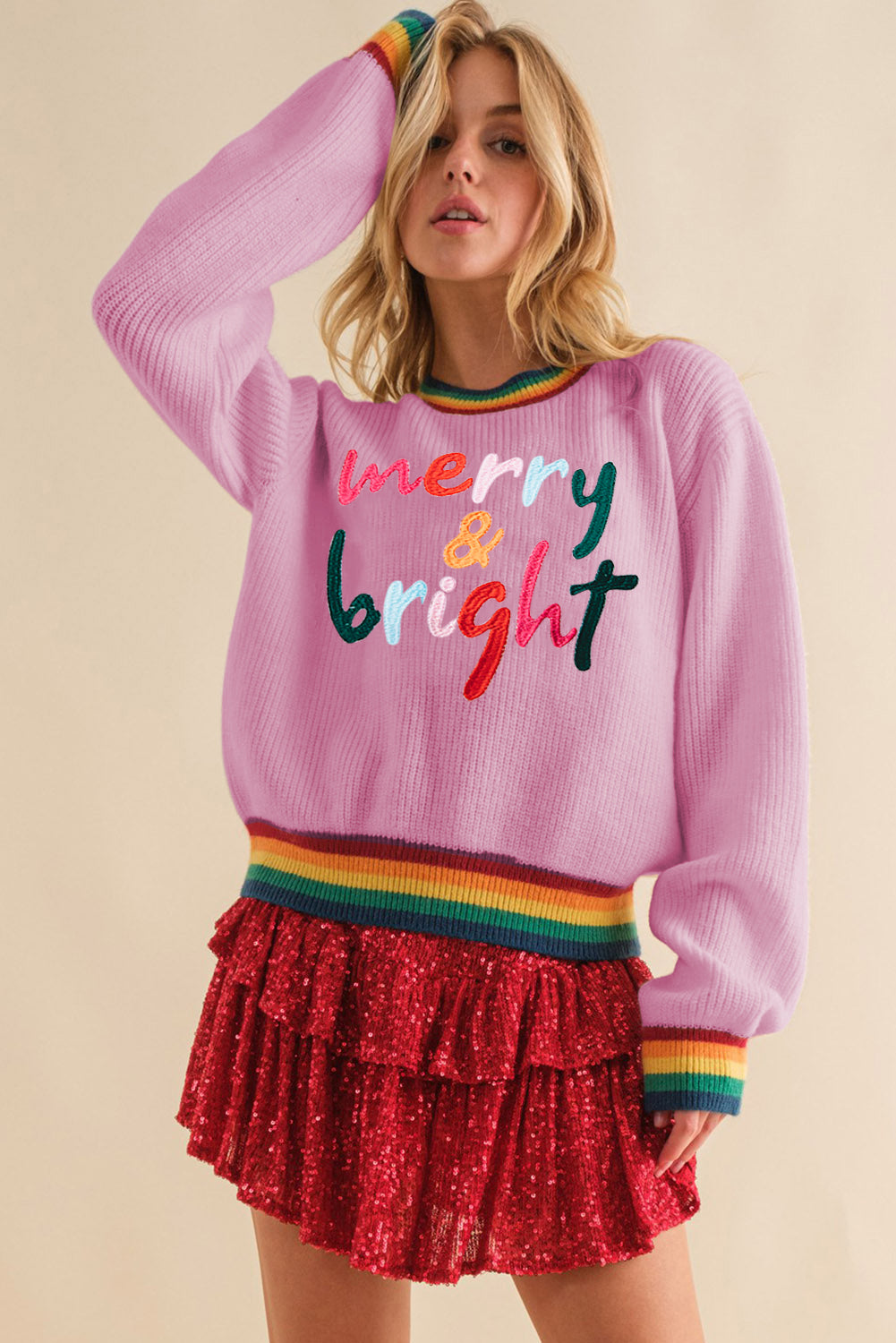 MERRY & BRIGHT Ribbed Sweater