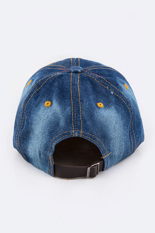 Crystal Cheer MOM Embellished Denim Cap