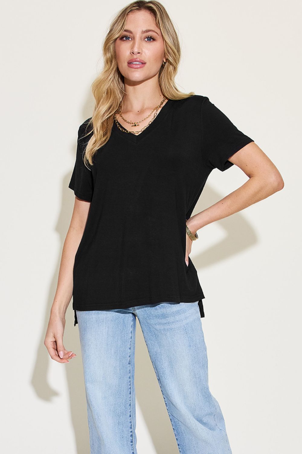 Basic Bae V-Neck High-Low T-Shirt