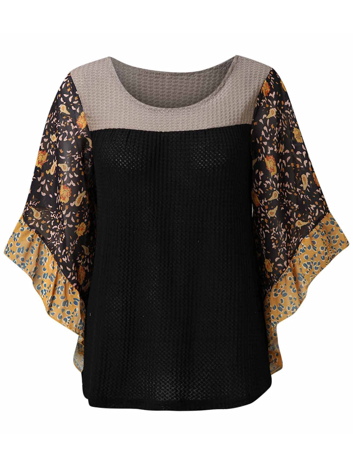 Printed Round Neck Three-Quarter Sleeve Blouse