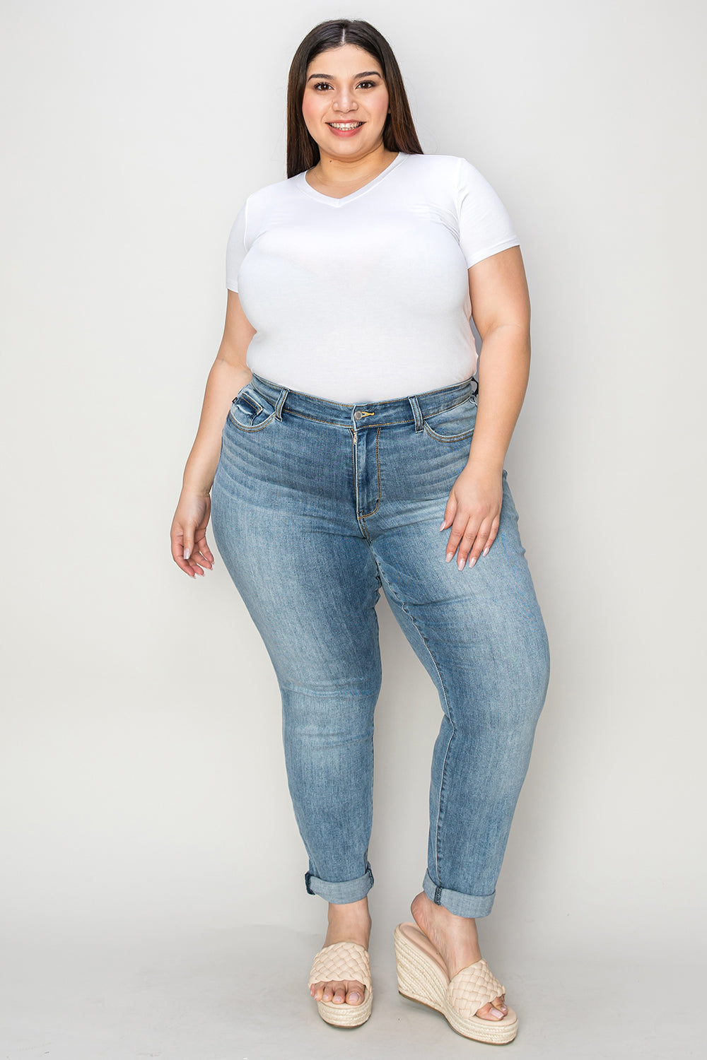 Judy Blue Cuffed Hem Low Waist Slim Jeans