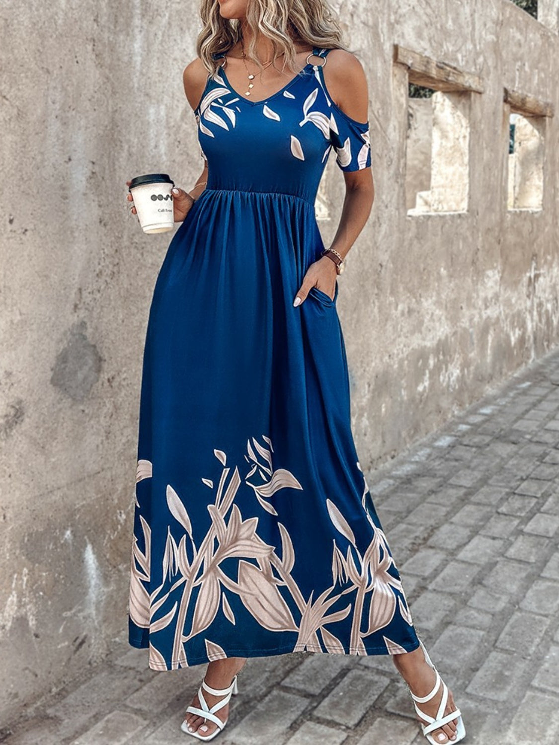 Printed Cold Shoulder Maxi Dress