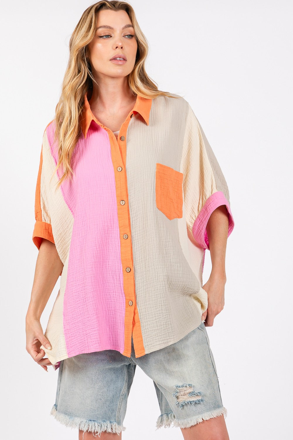 SAGE + FIG Color Block Button-Down Shirt